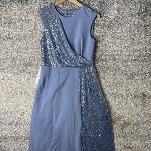 JS Collections Dress Womens 6 Blue Sequin Embellished Gown Evening Formal Maxi